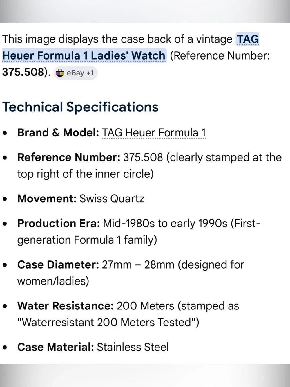 TAG Heuer Professional 200M Quartz Formula 1 375.508